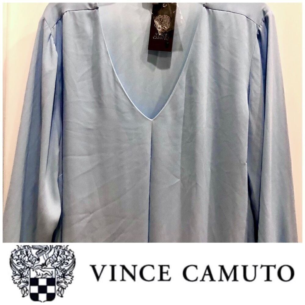 VINCE CAMUTO - NWT - L Sz 1X Pleated-Front Long Sleeve Tunic in "Light Chambray"